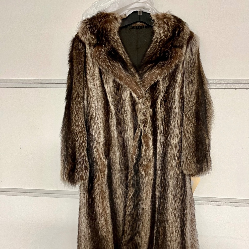 Raccoon full length real fur coat